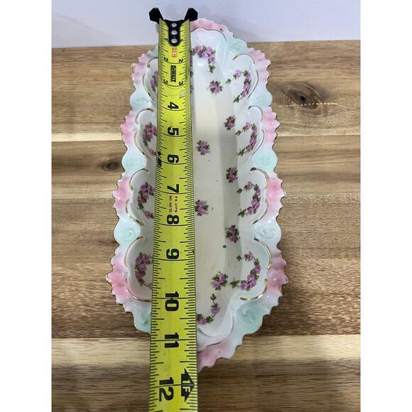 Victorian Pink & Blue Floral Detail w/ Gold Accent Celery Dish Made in Austria ? - Picture 5 of 7